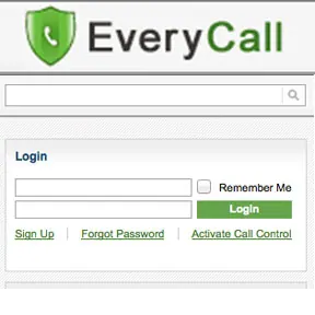A picture of the everycall.us homepage and login area