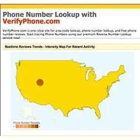 A screenshot of www.verifyphone.com and the intensity map for recent reports