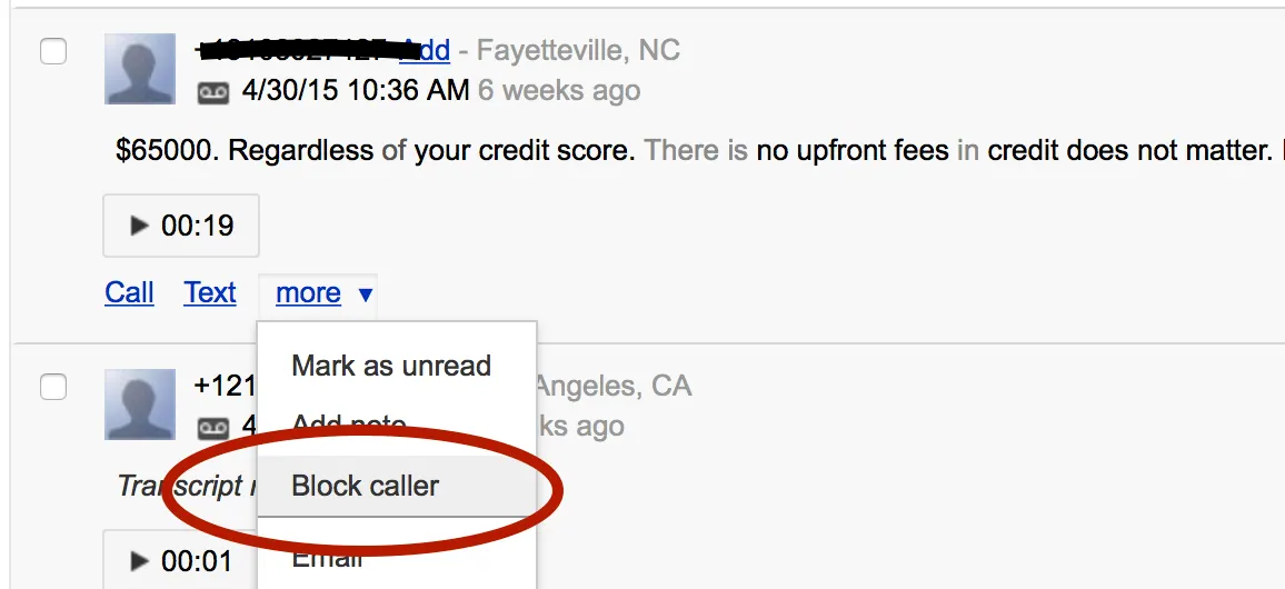 google voice caller blocking