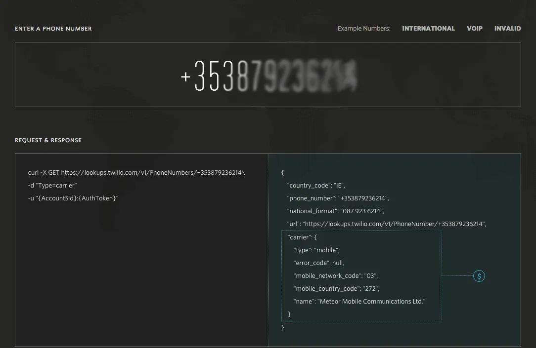 Twilio Phone Number Lookup