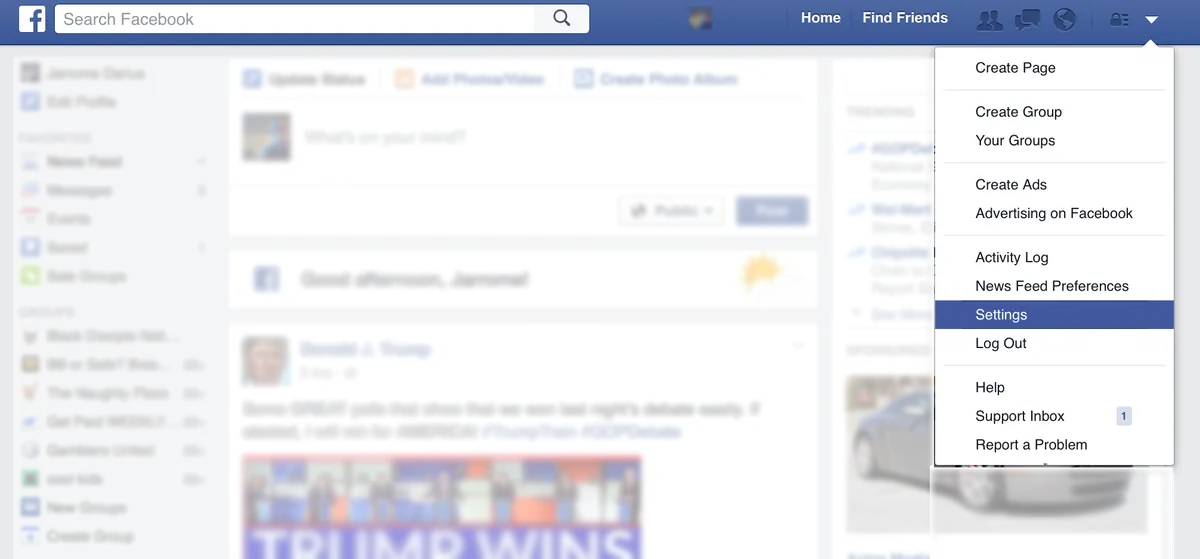Settings Dropdown Arrow - Facebook.com