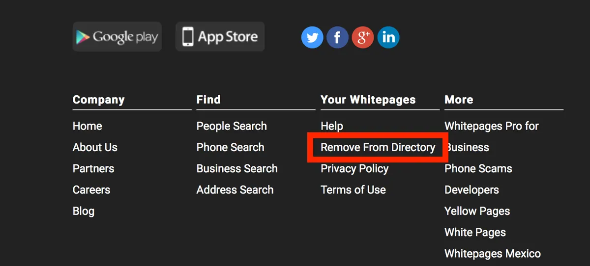 remove information from white pages directory