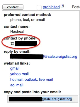 Click on the contact button to show the contact information