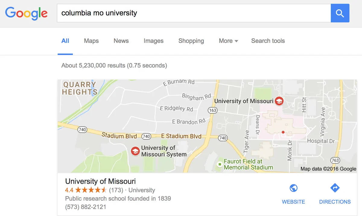 finding a college via google search from the phone number