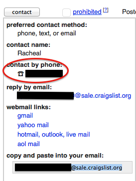 Click on the contact button to show the contact information 