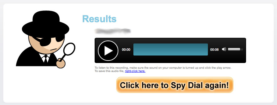 spy dial results area where you can playback the sound
