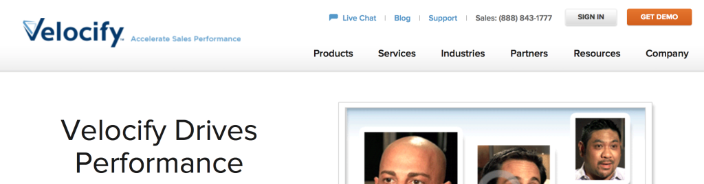 homepage screenshot of velocify.com