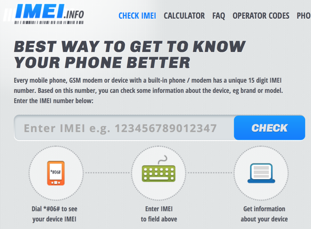 IMEI.info lookup homepage screen shot