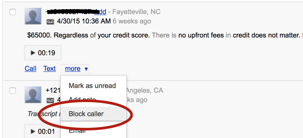 google voice caller blocking 