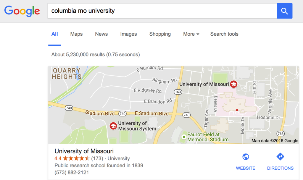 finding a college via google search from the phone number