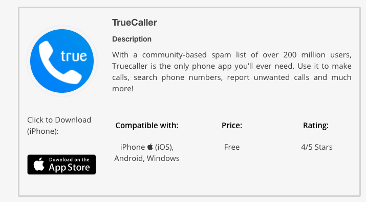 TrueCaller app details