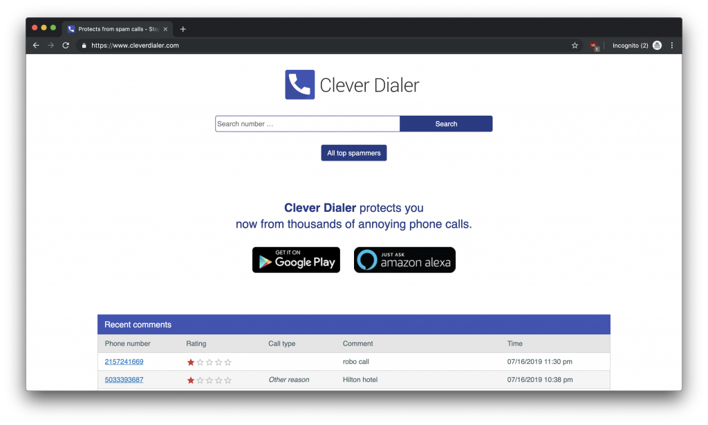 A screenshot of the homepage of CleverDialer.com
